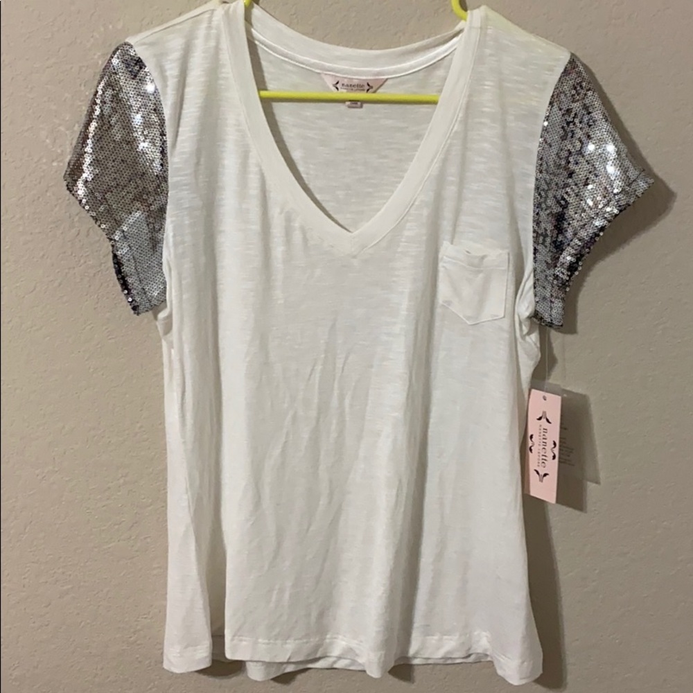 Nanette Lepore V-Neck Sequined Sleeve Top